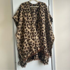 Women’s Leopard Print Short Sleeve Sweater Poncho Wrap OS Cheetah Mob Wife
